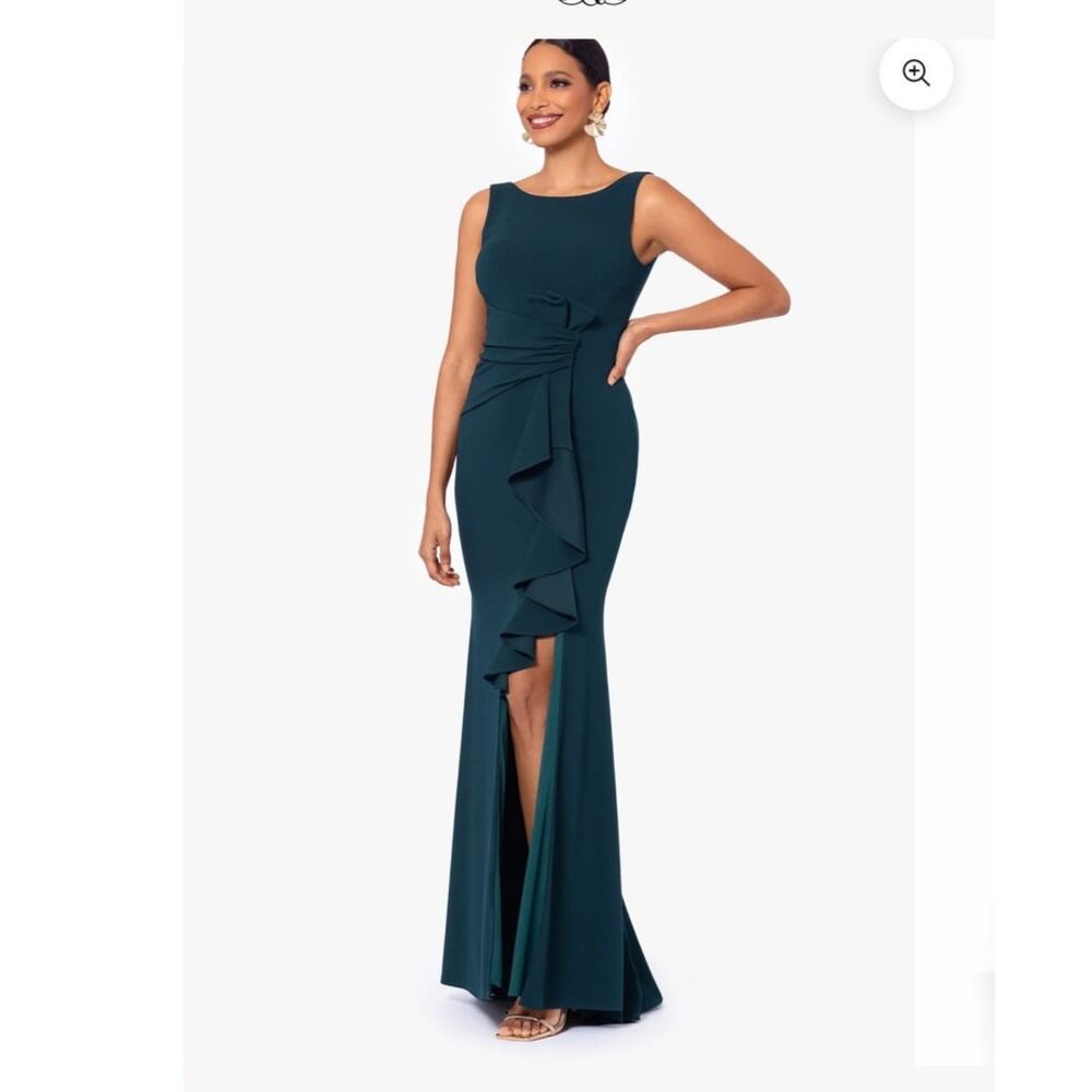 Betsy & Adam Christine Scupa Dark Green Pine Bow Dress Gown 8